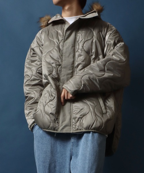 【セール】Quilting Fly front Huudie Jacket/キルティング 比翼仕立て ファー付き フード ジャケット（ミリタリージャケット）｜ANPAS（アンパス）