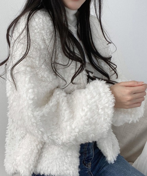 Miniministore（ミニミニストア）の「ボアジャケットレディースふんわりブルゾン（ブルゾン・レディース・ピンク/オフホワイト/ブラック・L）」の2枚目の写真