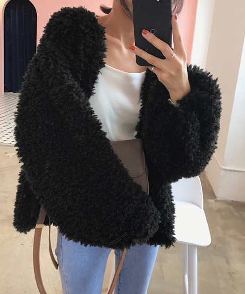 Miniministore（ミニミニストア）の「ボアジャケットレディースふんわりブルゾン（ブルゾン・レディース・ピンク/オフホワイト/ブラック・L）」の3枚目の写真