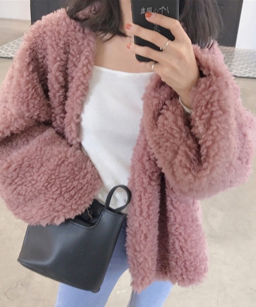 Miniministore（ミニミニストア）の「ボアジャケットレディースふんわりブルゾン（ブルゾン・レディース・ピンク/オフホワイト/ブラック・L）」の4枚目の写真