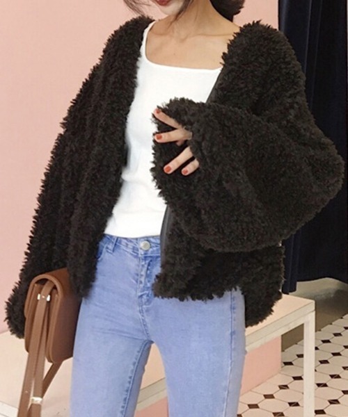 Miniministore（ミニミニストア）の「ボアジャケットレディースふんわりブルゾン（ブルゾン・レディース・ピンク/オフホワイト/ブラック・L）」の5枚目の写真