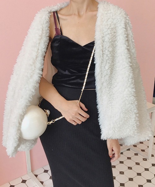 Miniministore（ミニミニストア）の「ボアジャケットレディースふんわりブルゾン（ブルゾン・レディース・ピンク/オフホワイト/ブラック・L）」の8枚目の写真