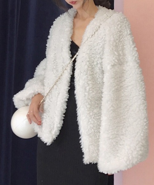 Miniministore（ミニミニストア）の「ボアジャケットレディースふんわりブルゾン（ブルゾン・レディース・ピンク/オフホワイト/ブラック・L）」の11枚目の写真