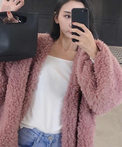 Miniministore（ミニミニストア）の「ボアジャケットレディースふんわりブルゾン（ブルゾン・レディース・ピンク/オフホワイト/ブラック・L）」の12枚目の写真