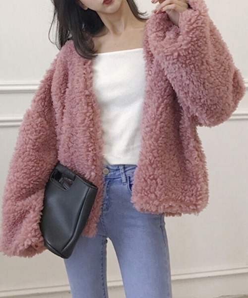 Miniministore（ミニミニストア）の「ボアジャケットレディースふんわりブルゾン（ブルゾン・レディース・ピンク/オフホワイト/ブラック・L）」の13枚目の写真