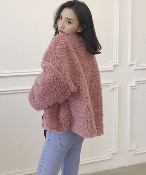 Miniministore（ミニミニストア）の「ボアジャケットレディースふんわりブルゾン（ブルゾン・レディース・ピンク/オフホワイト/ブラック・L）」の14枚目の写真