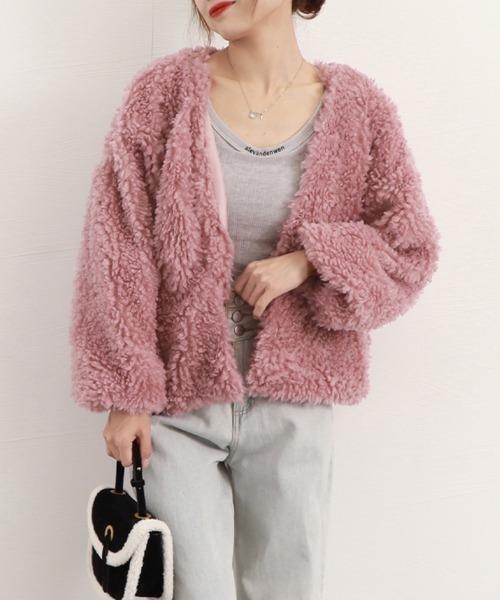 Miniministore（ミニミニストア）の「ボアジャケットレディースふんわりブルゾン（ブルゾン・レディース・ピンク/オフホワイト/ブラック・L）」の16枚目の写真