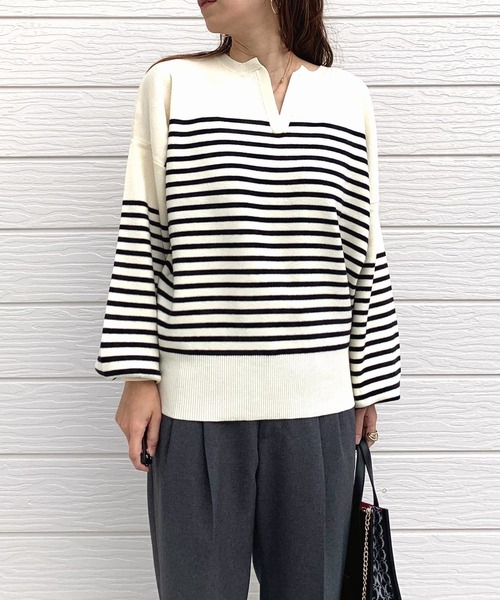 Q（キュー）の「キーネックぽわん袖ニット（ニット/セーター・レディース・ホワイト/ホワイト系/ブラック/ピンク・MEDIUM）」の10枚目の写真