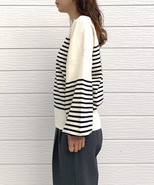 Q（キュー）の「キーネックぽわん袖ニット（ニット/セーター・レディース・ホワイト/ホワイト系/ブラック/ピンク・MEDIUM）」の11枚目の写真