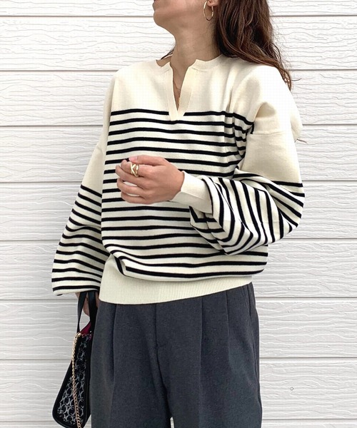 Q（キュー）の「キーネックぽわん袖ニット（ニット/セーター・レディース・ホワイト/ホワイト系/ブラック/ピンク・MEDIUM）」の17枚目の写真