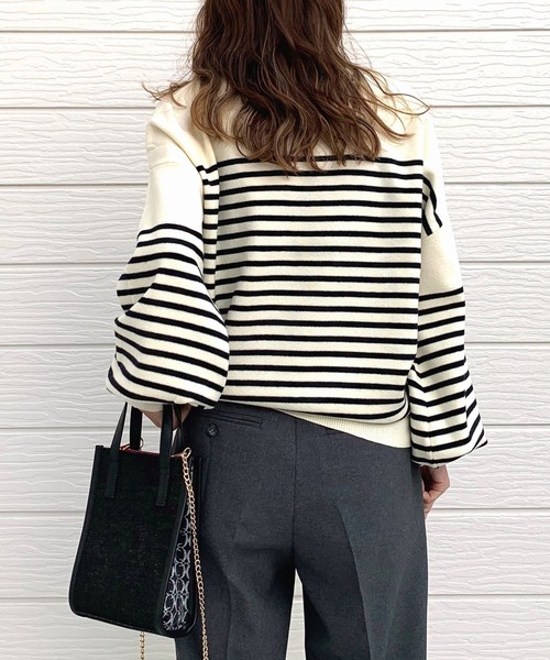 Q（キュー）の「キーネックぽわん袖ニット（ニット/セーター・レディース・ホワイト/ホワイト系/ブラック/ピンク・MEDIUM）」の19枚目の写真