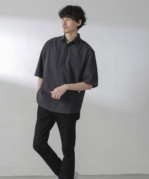 ナノユニバース ライトウェイトイ―ジ―シャツ & パンツ セットアップ L 黒 ライトウェイト イージーパンツ