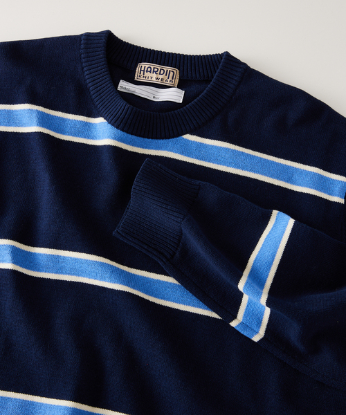 JOURNAL STANDARD relume(ジャーナルスタンダード レリューム)の「【HARDIN KNITWEAR / ハーディン ニットウェア】別注 ボーダーコットンニット(ニット/セーター・メンズ・ベージュ系その他/ブラック/ネイビー・LARGE/MEDIUM)」の3枚目の写真