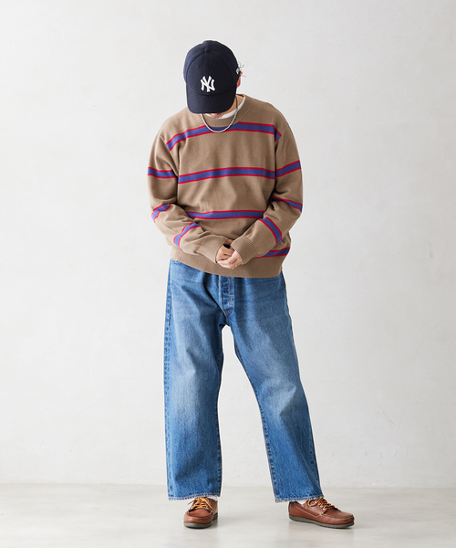 JOURNAL STANDARD relume(ジャーナルスタンダード レリューム)の「【HARDIN KNITWEAR / ハーディン ニットウェア】別注 ボーダーコットンニット(ニット/セーター・メンズ・ベージュ系その他/ブラック/ネイビー・LARGE/MEDIUM)」の5枚目の写真