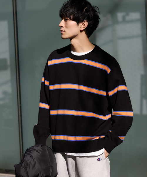 JOURNAL STANDARD relume(ジャーナルスタンダード レリューム)の「【HARDIN KNITWEAR / ハーディン ニットウェア】別注 ボーダーコットンニット(ニット/セーター・メンズ・ベージュ系その他/ブラック/ネイビー・LARGE/MEDIUM)」の11枚目の写真