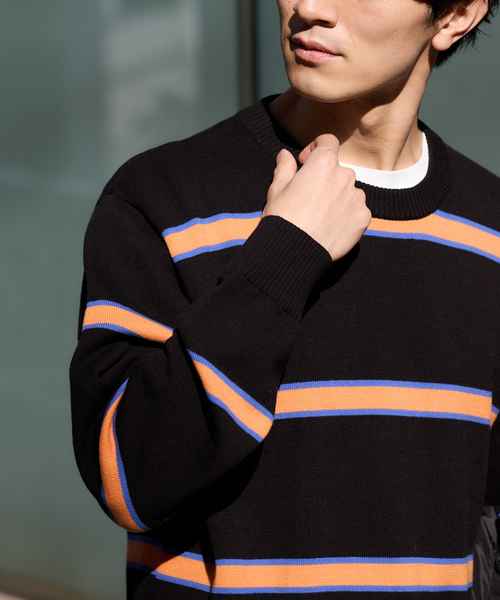 JOURNAL STANDARD relume(ジャーナルスタンダード レリューム)の「【HARDIN KNITWEAR / ハーディン ニットウェア】別注 ボーダーコットンニット(ニット/セーター・メンズ・ベージュ系その他/ブラック/ネイビー・LARGE/MEDIUM)」の13枚目の写真