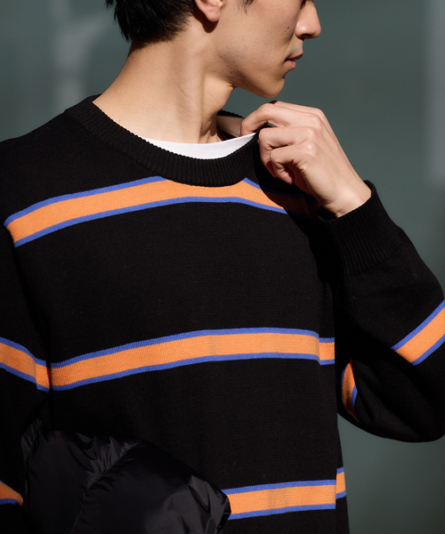 JOURNAL STANDARD relume(ジャーナルスタンダード レリューム)の「【HARDIN KNITWEAR / ハーディン ニットウェア】別注 ボーダーコットンニット(ニット/セーター・メンズ・ベージュ系その他/ブラック/ネイビー・LARGE/MEDIUM)」の14枚目の写真