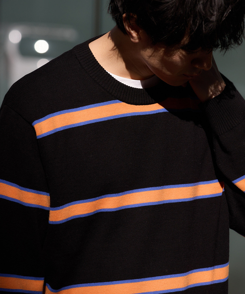 JOURNAL STANDARD relume(ジャーナルスタンダード レリューム)の「【HARDIN KNITWEAR / ハーディン ニットウェア】別注 ボーダーコットンニット(ニット/セーター・メンズ・ベージュ系その他/ブラック/ネイビー・LARGE/MEDIUM)」の15枚目の写真