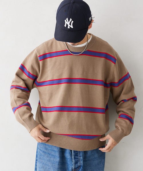 JOURNAL STANDARD relume(ジャーナルスタンダード レリューム)の「【HARDIN KNITWEAR / ハーディン ニットウェア】別注 ボーダーコットンニット(ニット/セーター・メンズ・ベージュ系その他/ブラック/ネイビー・LARGE/MEDIUM)」の20枚目の写真
