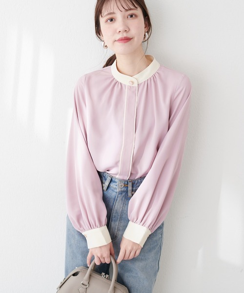 WEB限定 / バイカラーデザイン釦ブラウス（シャツ/ブラウス