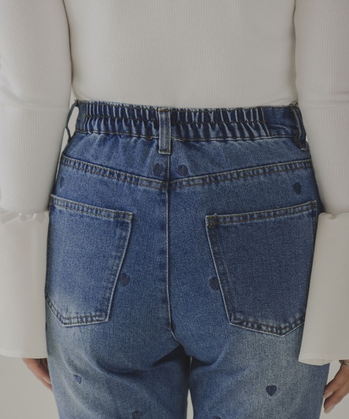 ハート刺繍テーパードデニムパンツ（デニムパンツ）｜rectangle