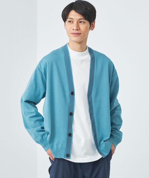 green label relaxing（グリーンレーベルリラクシング）の「ライン Vネック カーディガン -ウォッシャブル・接触冷感-（カーディガン/ボレロ・メンズ・ライトグレー/ターコイズブルー/ネイビー・M/S/XL/L）」の7枚目の写真