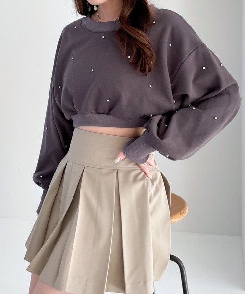 Heather（ヘザー）の「ビジューショート裏毛スウェット　105334（スウェット・レディース・ピンク/ホワイト/グレー・FREE）」の3枚目の写真