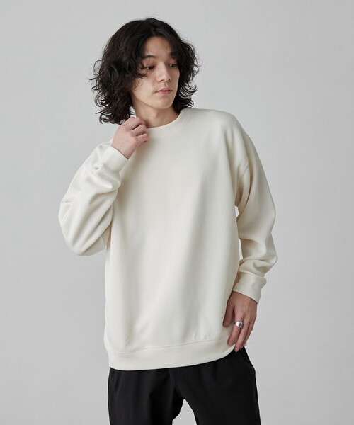 coen（コーエン）の「【RIB TECHシリーズ】リブ編みライトクルーネック（スウェット・メンズ・ブラック/ネイビー/オフホワイト/ベージュ・S/M/L/XL）」の5枚目の写真