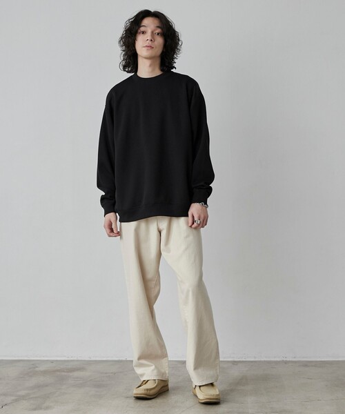 coen（コーエン）の「【RIB TECHシリーズ】リブ編みライトクルーネック（スウェット・メンズ・ブラック/ネイビー/オフホワイト/ベージュ・S/M/L/XL）」の9枚目の写真