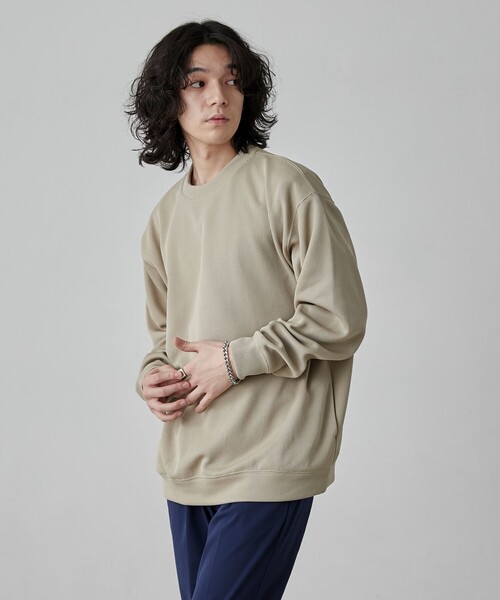 coen（コーエン）の「【RIB TECHシリーズ】リブ編みライトクルーネック（スウェット・メンズ・ブラック/ネイビー/オフホワイト/ベージュ・S/M/L/XL）」の11枚目の写真