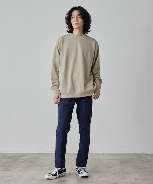 coen（コーエン）の「【RIB TECHシリーズ】リブ編みライトクルーネック（スウェット・メンズ・ブラック/ネイビー/オフホワイト/ベージュ・S/M/L/XL）」の12枚目の写真