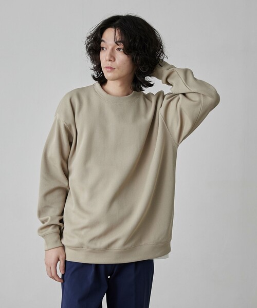 coen（コーエン）の「【RIB TECHシリーズ】リブ編みライトクルーネック（スウェット・メンズ・ブラック/ネイビー/オフホワイト/ベージュ・S/M/L/XL）」の13枚目の写真