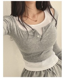 2ボタンクロップド丈長袖T+タンクトップセット