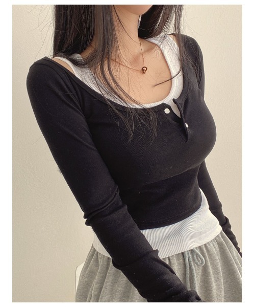 関東学院ラグビー　ロンT タンクトップセット セール】2ボタンクロップド丈長袖T+タンクトップセット（Tシャツ