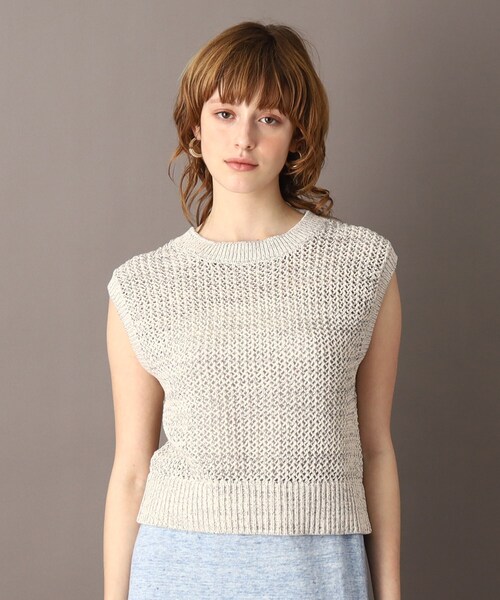 DRESSTERIOR(ドレステリア)の「◆【大人カジュアル/レイヤード】テープヤーンショートニットプルオーバー(ベスト・レディース・グリーン/オフホワイト・34/36/38)」の1枚目の写真