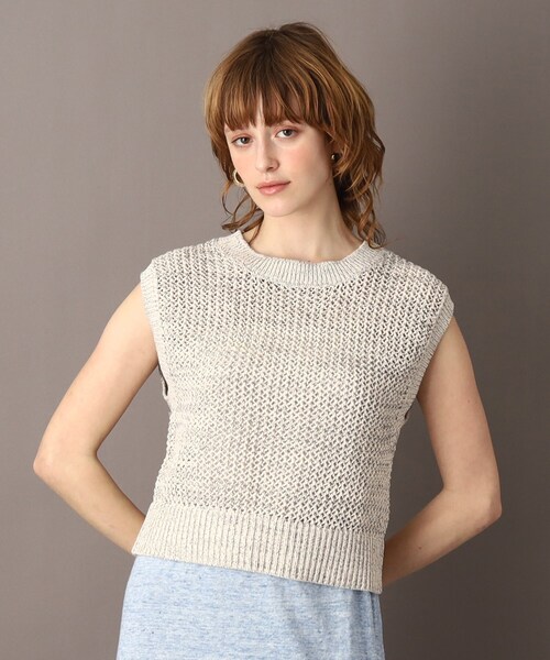 DRESSTERIOR(ドレステリア)の「◆【大人カジュアル/レイヤード】テープヤーンショートニットプルオーバー(ベスト・レディース・グリーン/オフホワイト・34/36/38)」の4枚目の写真