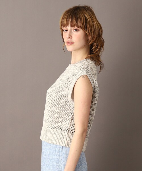 DRESSTERIOR(ドレステリア)の「◆【大人カジュアル/レイヤード】テープヤーンショートニットプルオーバー(ベスト・レディース・グリーン/オフホワイト・34/36/38)」の5枚目の写真