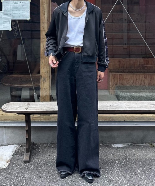 ROOPTOKYO(ループトウキョウ)の「ヴィンテージ風 ルーズワイドバギーデニム フリンジデザイン ユニセックス(デニムパンツ・メンズ・チャコールグレー/ブラック・L/M/S)」の12枚目の写真