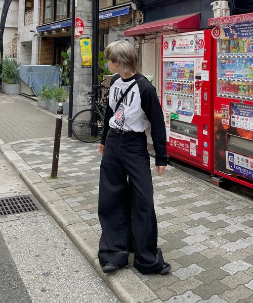 セール】ヴィンテージ風 ルーズワイドバギーデニム フリンジ