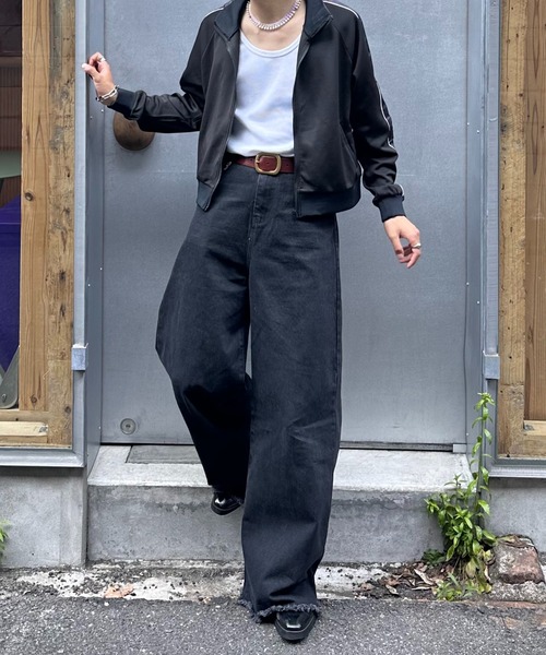 ROOPTOKYO(ループトウキョウ)の「ヴィンテージ風 ルーズワイドバギーデニム フリンジデザイン ユニセックス(デニムパンツ・メンズ・チャコールグレー/ブラック・L/M/S)」の15枚目の写真