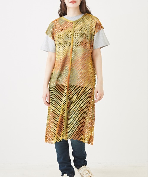 CUBE SUGAR(キューブシュガー)の「メッシュフレンチスリーブワンピース(ワンピース・レディース・ナチュラル/ブルー系その他/カーキ系/カーキ・M)」の3枚目の写真