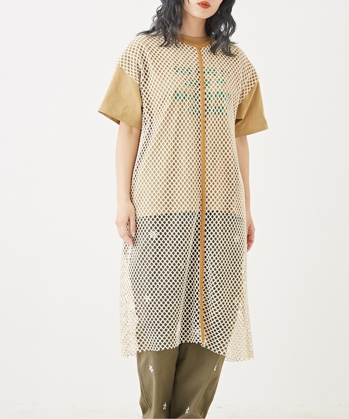 CUBE SUGAR(キューブシュガー)の「メッシュフレンチスリーブワンピース(ワンピース・レディース・ナチュラル/ブルー系その他/カーキ系/カーキ・M)」の1枚目の写真