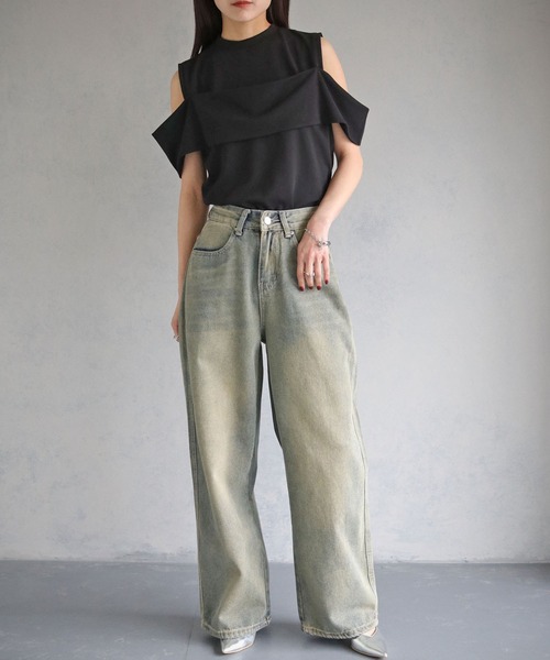 cheriella（シェリエラ）の「【cheriella】WEB限定カットジョーゼットオフショルデザイントップス（Tシャツ/カットソー・レディース・ブラック/オフホワイト/ブラウン・M）」の22枚目の写真