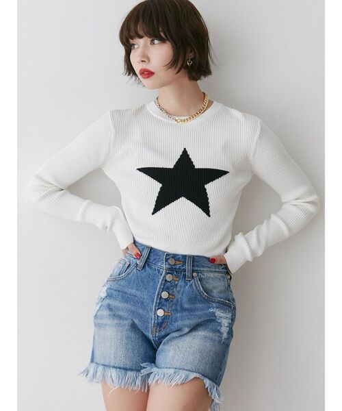 jouetie(ジュエティ)の「スターモチーフフィットニット(ニット/セーター・レディース・オフホワイト/ネイビー/ブラック・MEDIUM)」の21枚目の写真