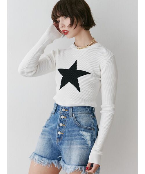 jouetie(ジュエティ)の「スターモチーフフィットニット(ニット/セーター・レディース・オフホワイト/ネイビー/ブラック・MEDIUM)」の19枚目の写真