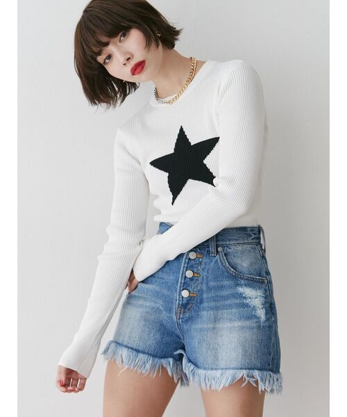 jouetie(ジュエティ)の「スターモチーフフィットニット(ニット/セーター・レディース・オフホワイト/ネイビー/ブラック・MEDIUM)」の18枚目の写真