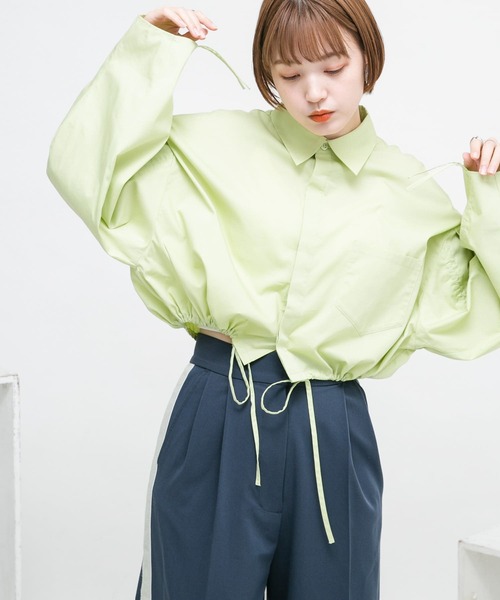 KBF(ケイビーエフ)の「ダブルドロストギャザースリーブシャツ(シャツ/ブラウス・レディース・オフホワイト/グリーン系その他/ブルー系その他・ONE)」の3枚目の写真
