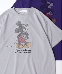 Disney /ディズニー ミッキー くまのプーさん 101匹わんちゃん サガラ刺繍 ラインストーン オーバーサイズBIG半袖Tシャツ