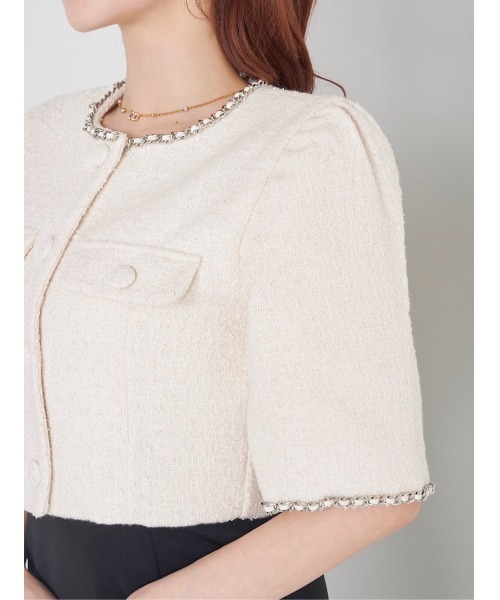 チェーンツイードショートジャケット（ノーカラージャケット