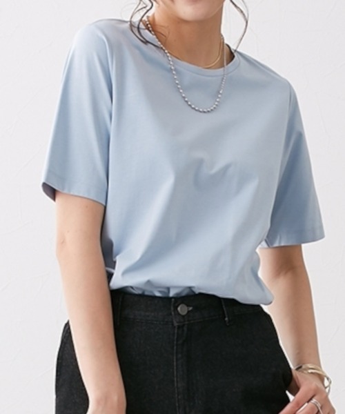 slattgir(スラットジール)の「高身長 綿混ONにもOFFにも使えるキレイ見えTシャツ (トールサイズ)(Tシャツ/カットソー・レディース・ホワイト/ブラック/ブルーグレー/ブルー/ミント・LL/3L/4L/5L/M/L)」の5枚目の写真